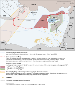 Mapa. Spór o wyłączne morskie strefy ekonomiczne na Morzu Śródziemnym