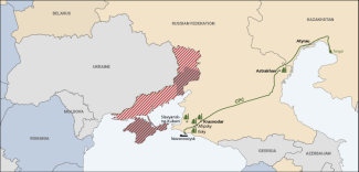 Map. Route of the Caspian Pipeline Consortium (CPC) pipeline