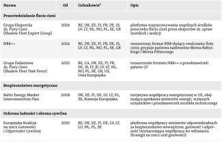 Tabela. Formaty współpracy w obszarze szeroko rozumianego bezpieczeństwa w regionie Morza Bałtyckiego-4