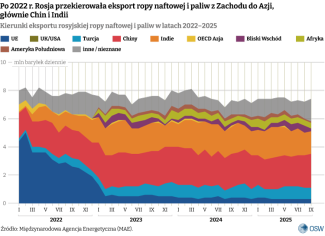 Kierunki eksportu rosyjskiej ropy naftowej i paliw w latach 2022–2025