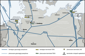 Mapa. Lokalizacja niemieckich terminali LNG