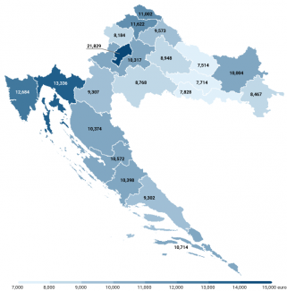 Map 2. GDP per capita of Croatia’s individual regions in 2020