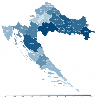 Map 3. Population change in Croatia based on the 2011 and 2021 censuses