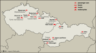 Map 4. Key automotive plants in the Czech Republic and Slovakia