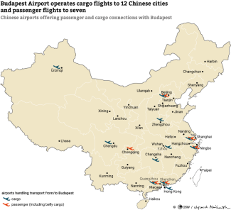 MAP. Budapest Airport operates cargo flights to 12 Chinese cities and passenger flights to seven