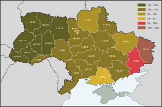 Map. Change in hromada revenues in 2025, by oblast.