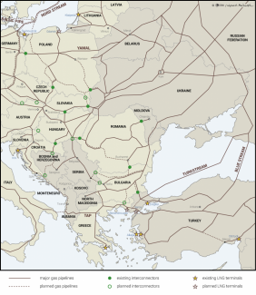 Map. Gas infrastructure in Central and South-Eastern Europe