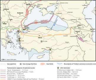 Map. Pipeline network and terminals in Turkey