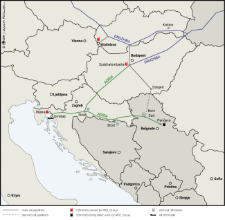 Map. Hungarian oil group MOL increases its presence in the refining sector of neighbouring countries
