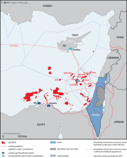 Map. Israeli gas in the Mediterranean Sea