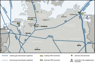 Map. Location of German LNG terminals