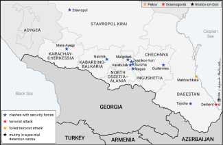 Map. Islamist extremist attacks occur regularly in Russia