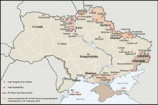 Map. The Russian attack on Ukraine (as of 25 February 11.00 am CET)