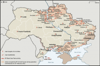 Map. The Russian attack on Ukraine (as of 27 February 1pm CET)