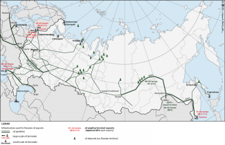Map. Transmission infrastructure used for oil exports from Russia