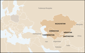 Mapa. Państwa Azji Centralnej