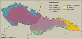 Mapa 2. Skład narodowościowy poszczególnych części Czechosłowacji