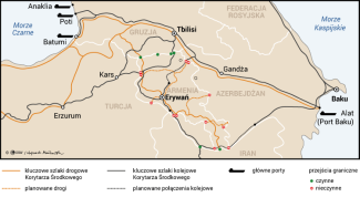 Mapa 2. Szlaki transportowe na Kaukazie Południowym