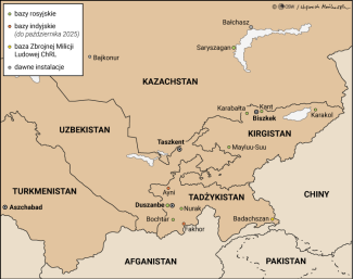 Mapa 2. Zagraniczne bazy wojskowe w Azji Centralnej