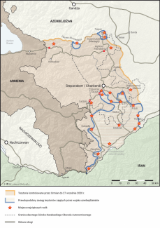 "Mapa. Armenia i Azerbejdżan. Obszar konfliktu o Górski Karabach (9 listopada 2020 r.)"