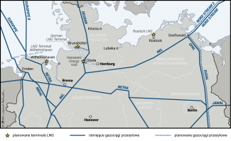 Lokalizacja planowanych terminali LNG w Niemczech