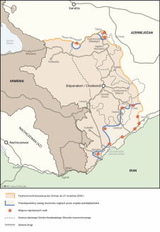 Mapa. Armenia i Azerbejdżan. Obszar konfliktu o Górski Karabach (20 października 2020 r.)