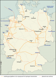 Map. Draft plan for the German core hydrogen network