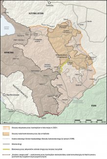 Mapa. Rejon Górskiego Karabachu i południowego odcinka granicy Armenii i Azerbejdżanu