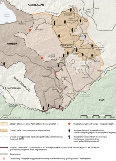 Mapa. Obszar konfliktu o Górski Karabach. Stan na listopad 2021 r.