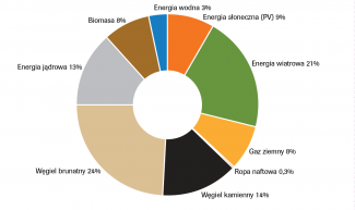 Produkcja energii elektrycznej w Niemczech według paliwa w 2018 roku