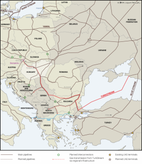 Map. TurkStream and the gas infrastructure in Central and South-Eastern Europe
