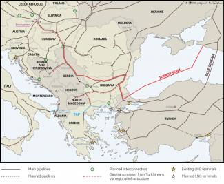 Map. TurkStream and the gas infrastructure in Central and South-Eastern Europe