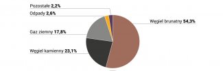 Wykres 1. Struktura emisji gazów cieplarnianych według źródeł przy produkcji energii elektrycznej w Niemczech w 2018 r. (w %) 