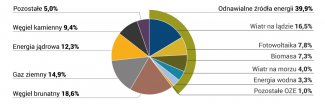 Wykres 2. Struktura produkcji energii elektrycznej w Niemczech według źródeł w 2019 r. (w %)