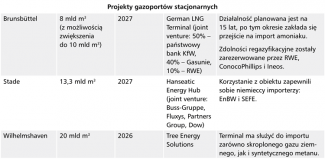 Tabela. Projekty infrastruktury do importu LNG w Niemczech