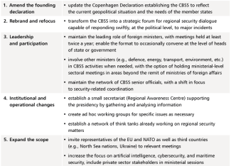 Selected recommendations from the Ilves-Landsbergis report on the future of the CBSS-1