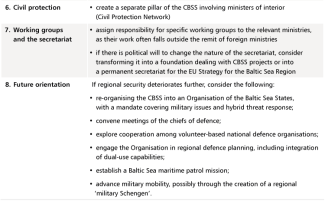 Selected recommendations from the Ilves-Landsbergis report on the future of the CBSS-2