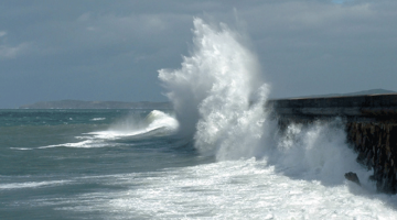 Wave breaking on Holyhead breakwater