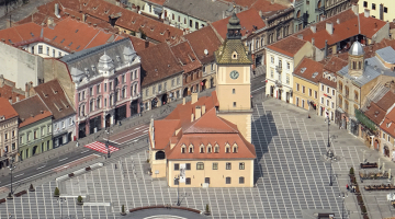 An empty Piata Sfatului (Council Square), Brasov, during the 2020 Covid pandemics